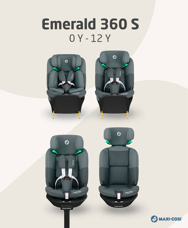 Maxi-Cosi Emerald 360 S configurations from 0 to 12 years