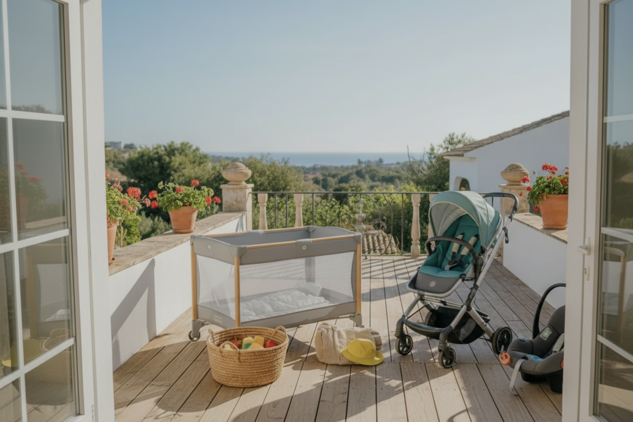 Algarve holiday terrace prepared with baby and toddler equipment